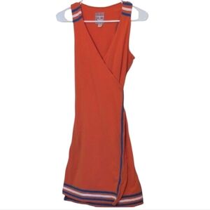 Vibrant 🧡/Blue💙/White Wrap Dress with Blue Trim 95% Cotton